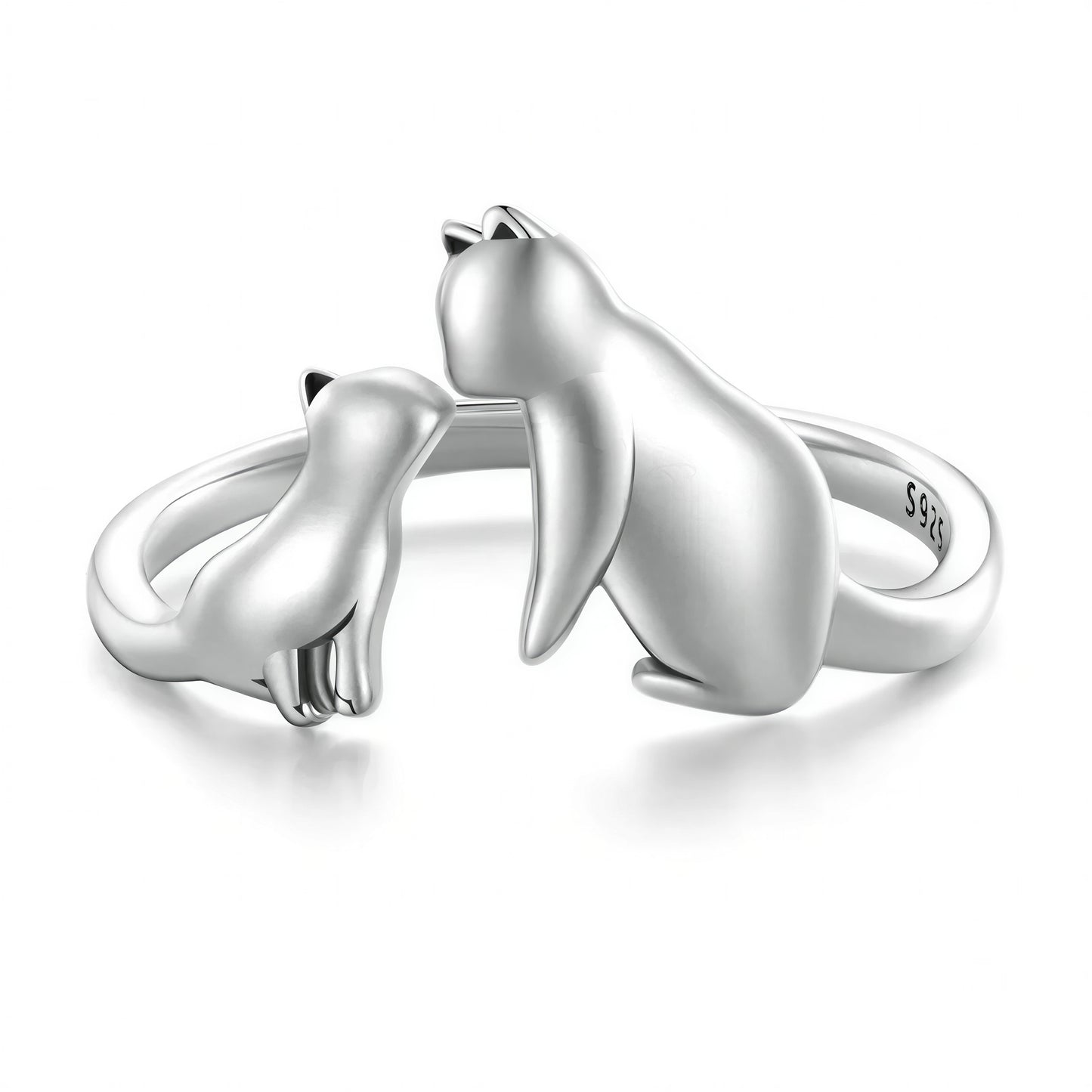 Bague Chat Argentée Style Ouvert - vue 2