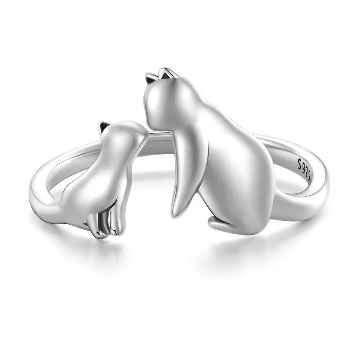 Bague Chat Argentée Style Ouvert - vue 2