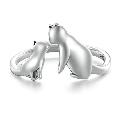 Bague Chat Argentée Style Ouvert - vue 2