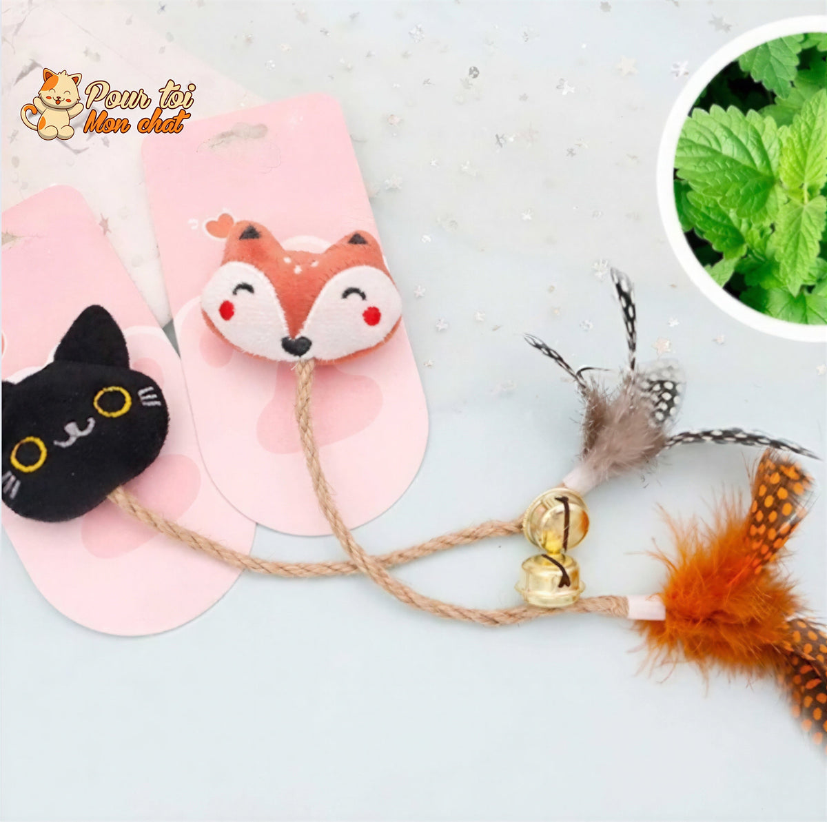 Jouet cloche en plumes pour chats Pour toi Mon chat
