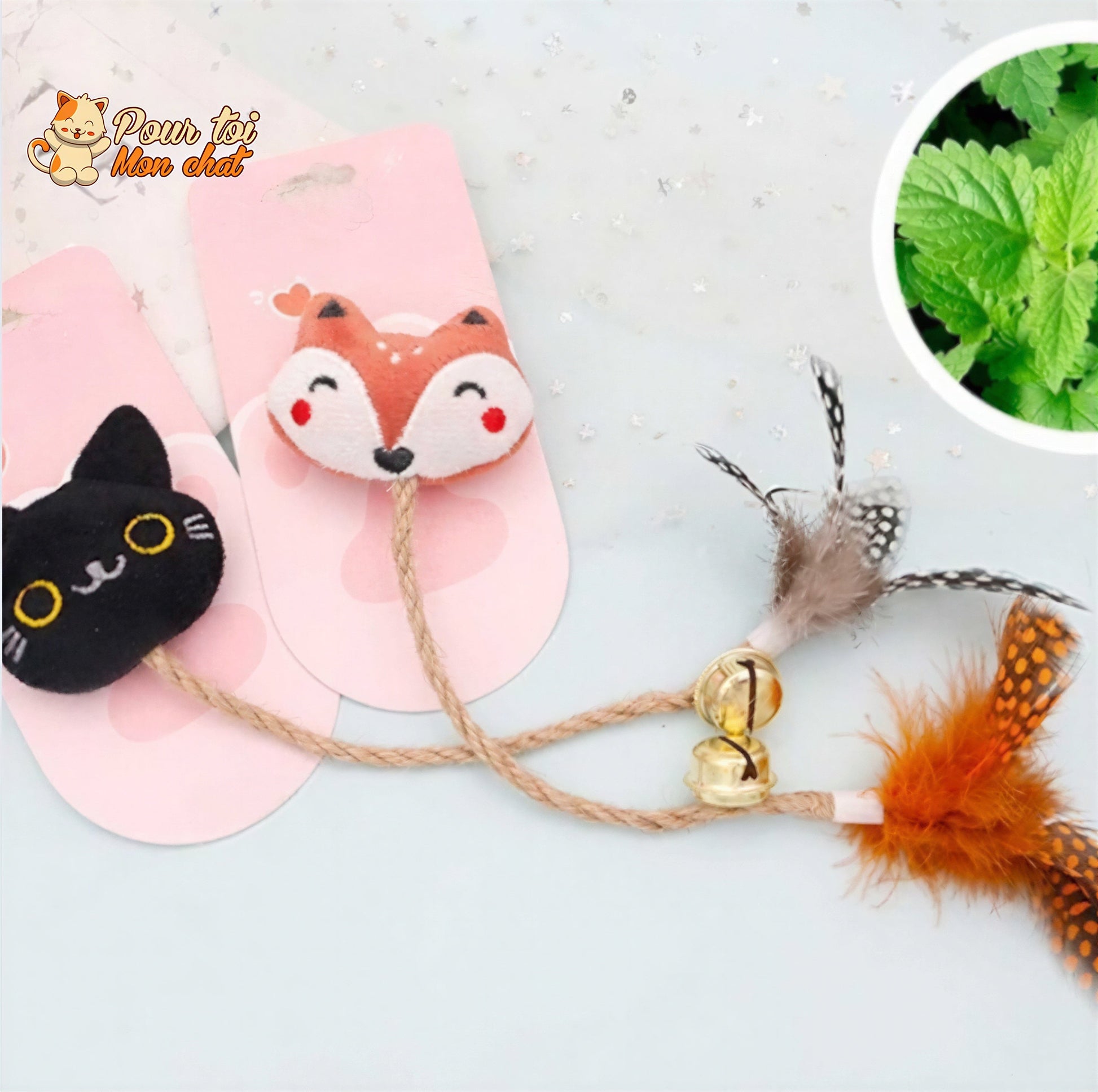 Jouet cloche en plumes pour chats Pour toi Mon chat