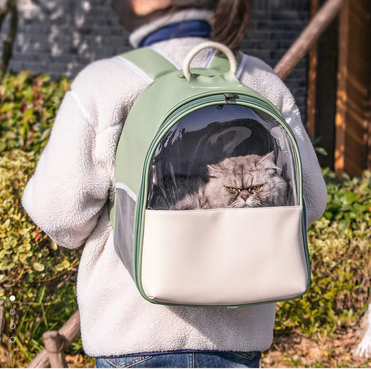 Sac à dos de voyage transparent vert pour chat - vue 3