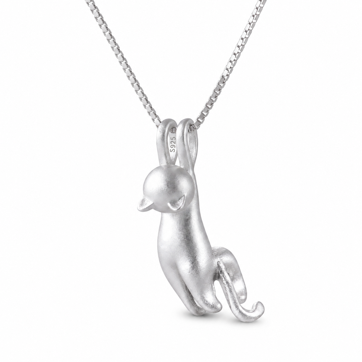 Collier et pendentif de chat de couleur argent - vue 1