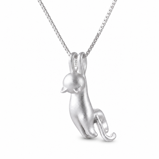 Collier et pendentif de chat de couleur argent - vue 1