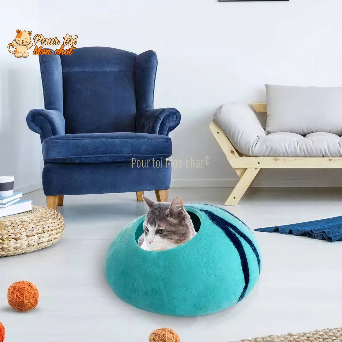 Lit grotte en laine fait à la main pour chats et chatons - CHAT'GROTTE™ Pour toi Mon chat