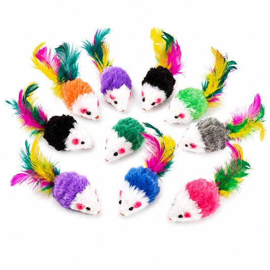 Ensemble de dix souris en peluche avec plumes colorées pour chat Pour toi Mon chat