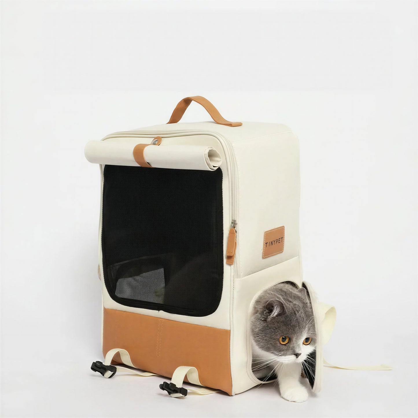 Sac à dos pliable de grande capacité en cuir et tissu Oxford pour chat - vue 4