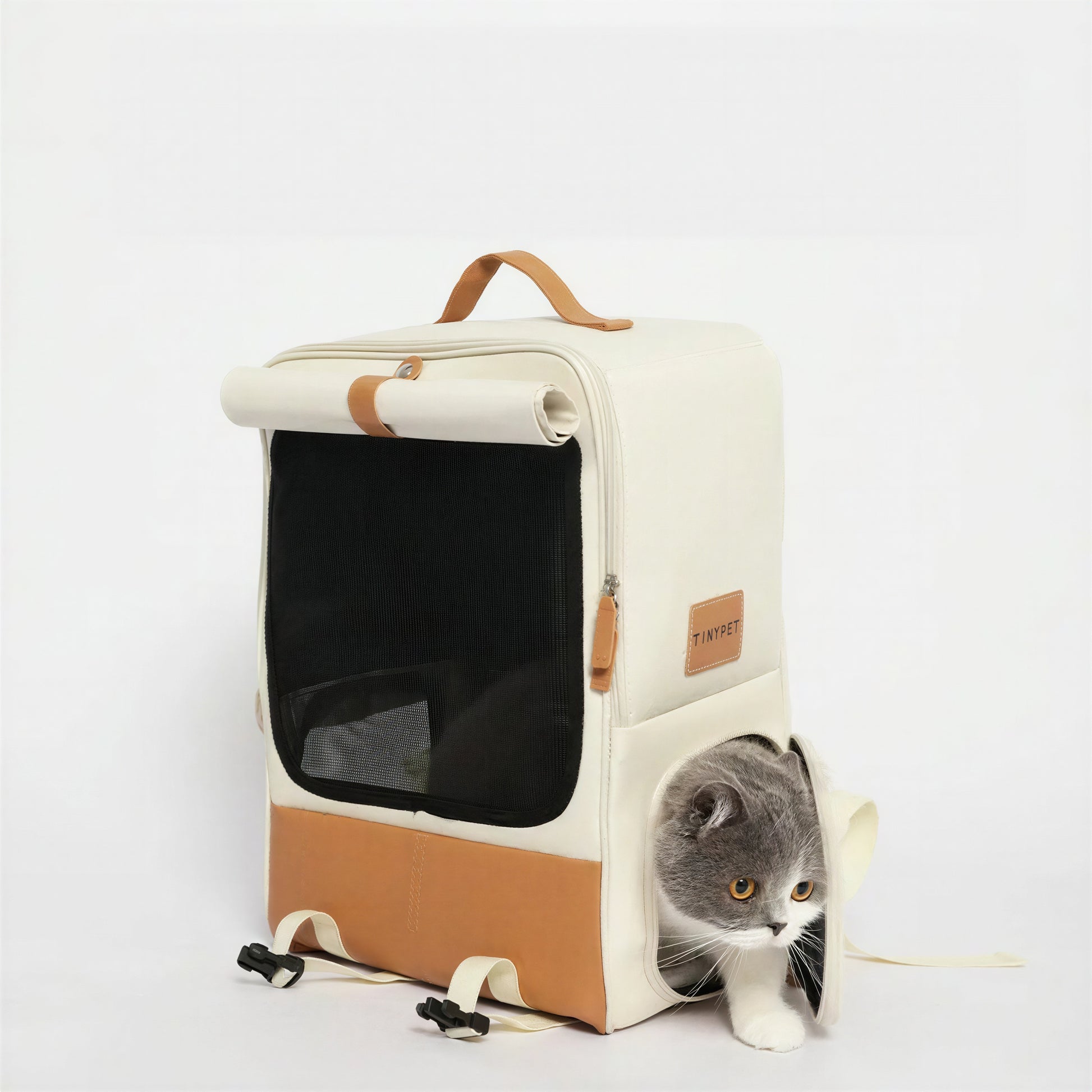 Sac à dos pliable de grande capacité en cuir et tissu Oxford pour chat - vue 4