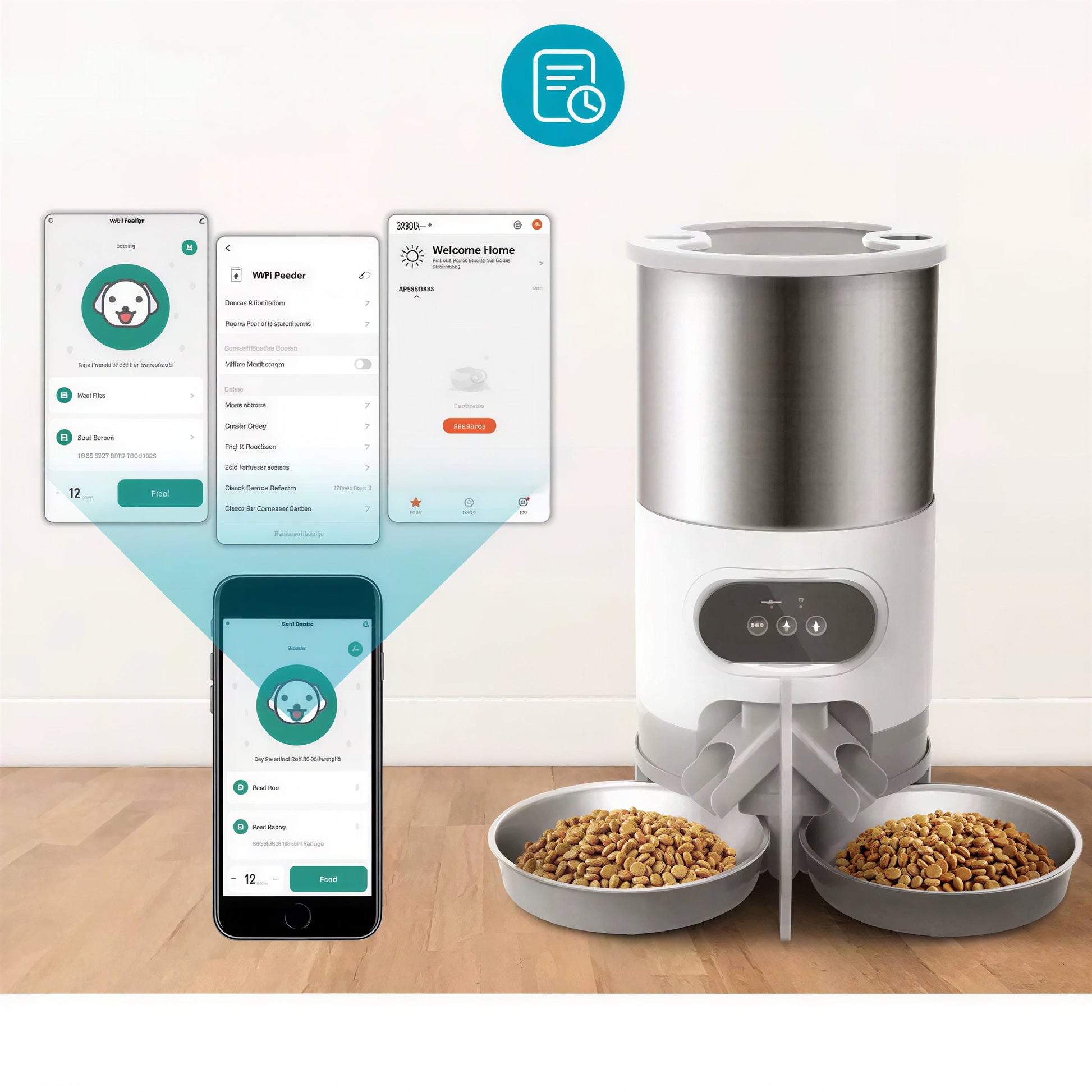 Distributeur de nourriture intelligent pour chat avec deux bols en acier inoxydable Pour toi Mon chat