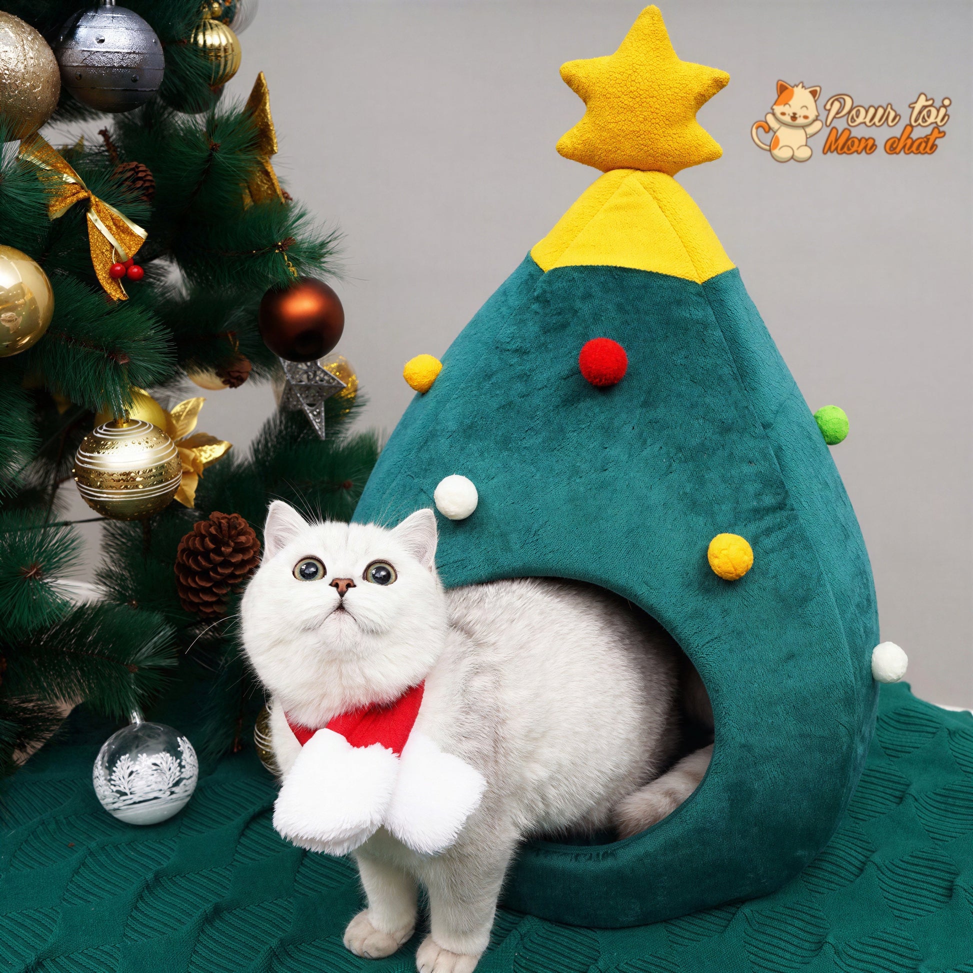 Noël - Niche, lit en forme de Sapin de Noël - MonBeauChatPin™ Pour toi Mon chat