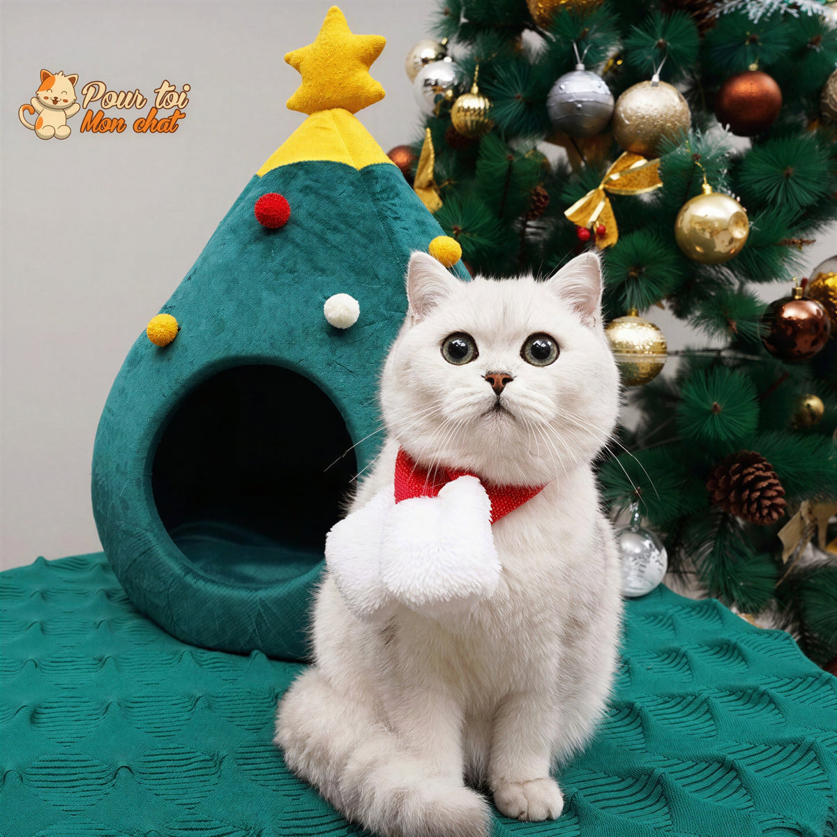 Noël - Niche, lit en forme de Sapin de Noël - MonBeauChatPin™ Pour toi Mon chat