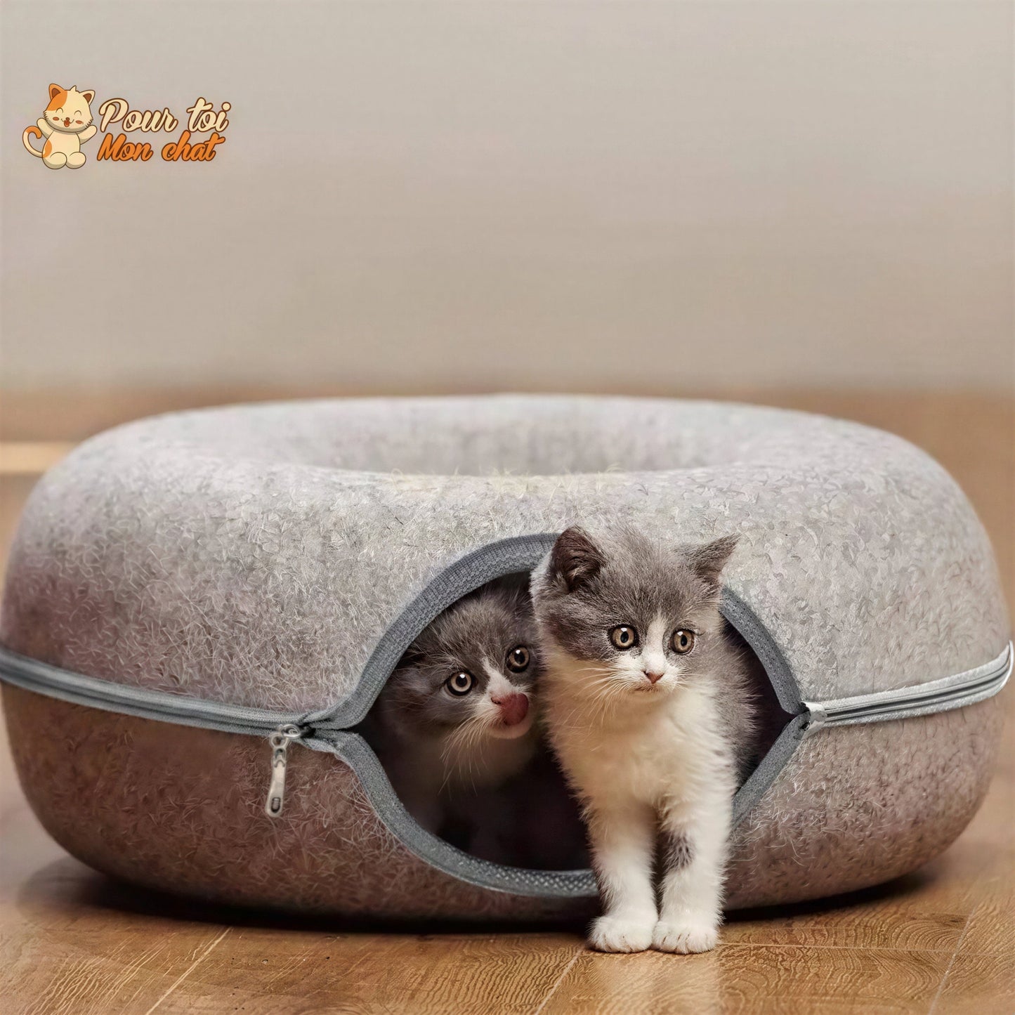 PANIER DE MAISON EN FEUTRE NATUREL POUR CHAT - DONUT4CAT™ Pour toi Mon chat