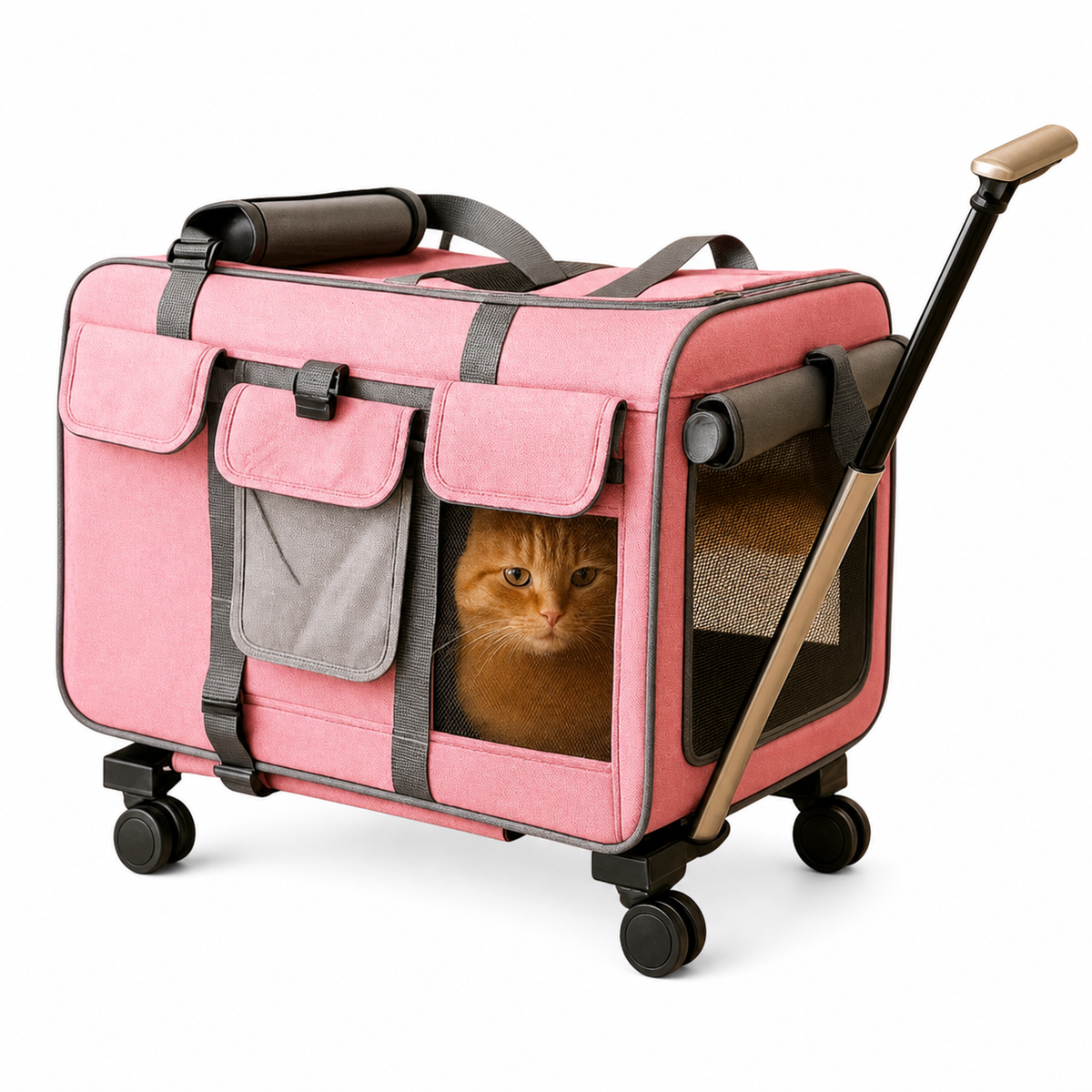 Poussette Chat Style Valise Respirante et Pliable Pour toi Mon chat