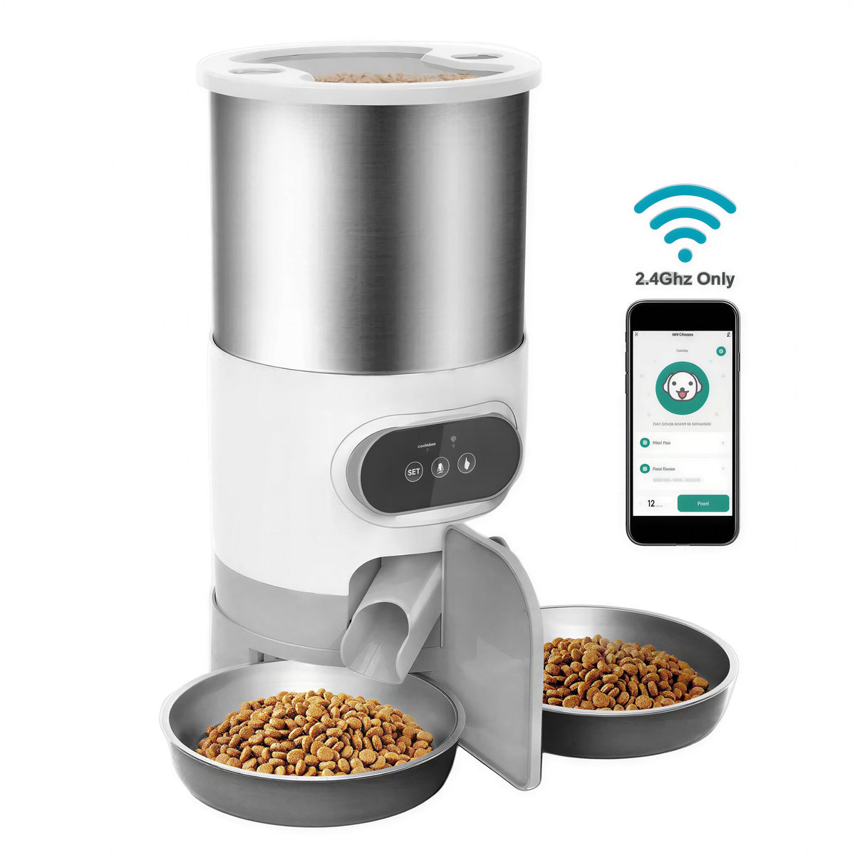 Distributeur de nourriture intelligent pour chat avec deux bols en acier inoxydable Pour toi Mon chat