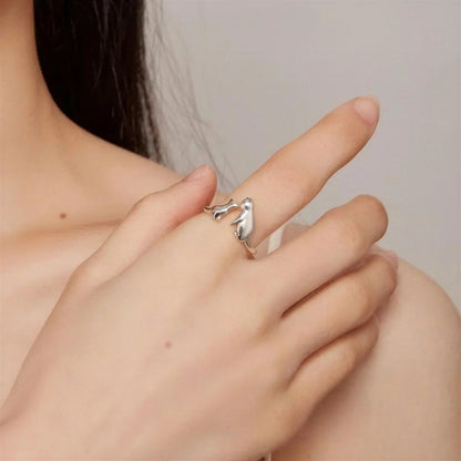 Bague Chat Argentée Style Ouvert - vue 4