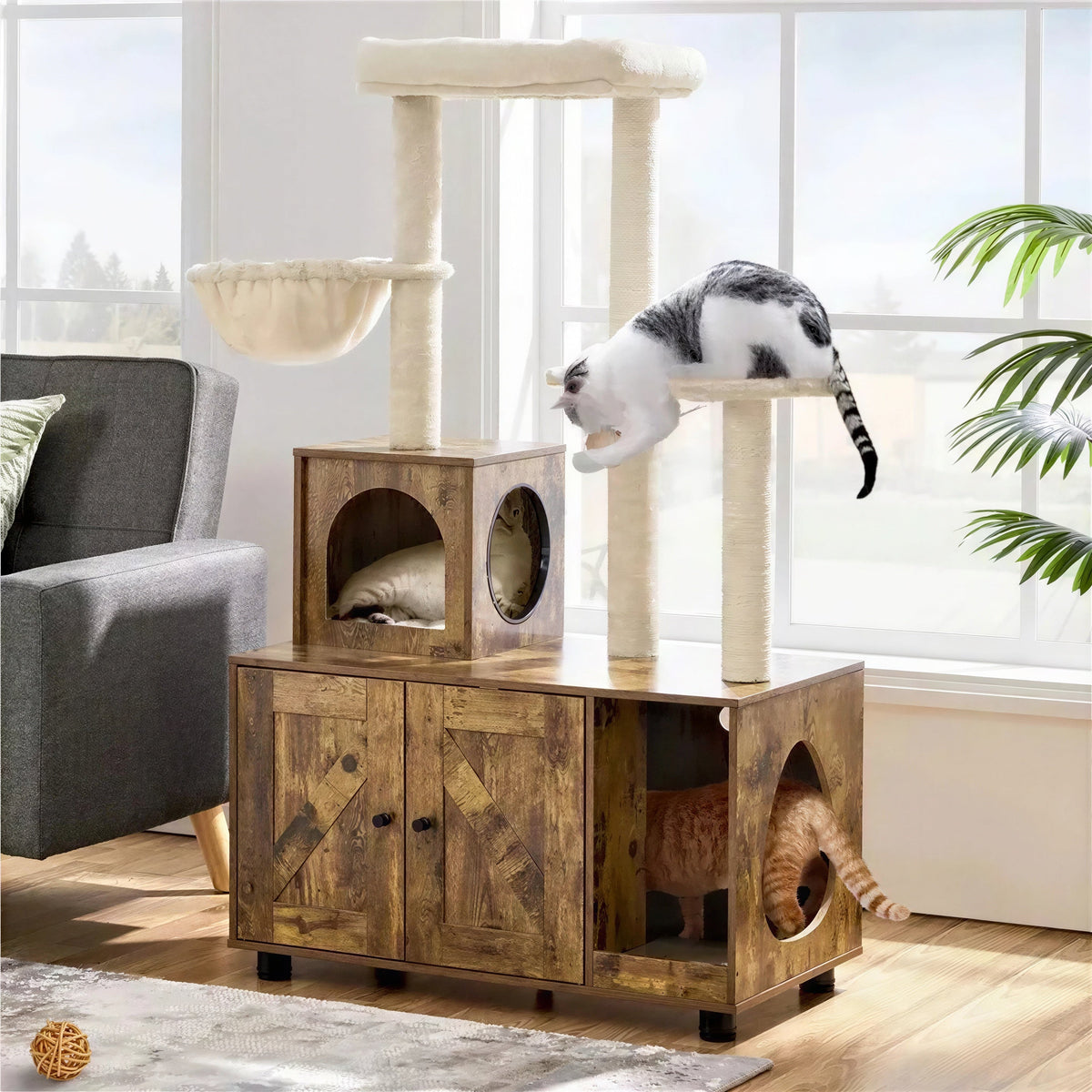 Meuble Litière Chat en Forme de Tour en Bois Pour toi Mon chat