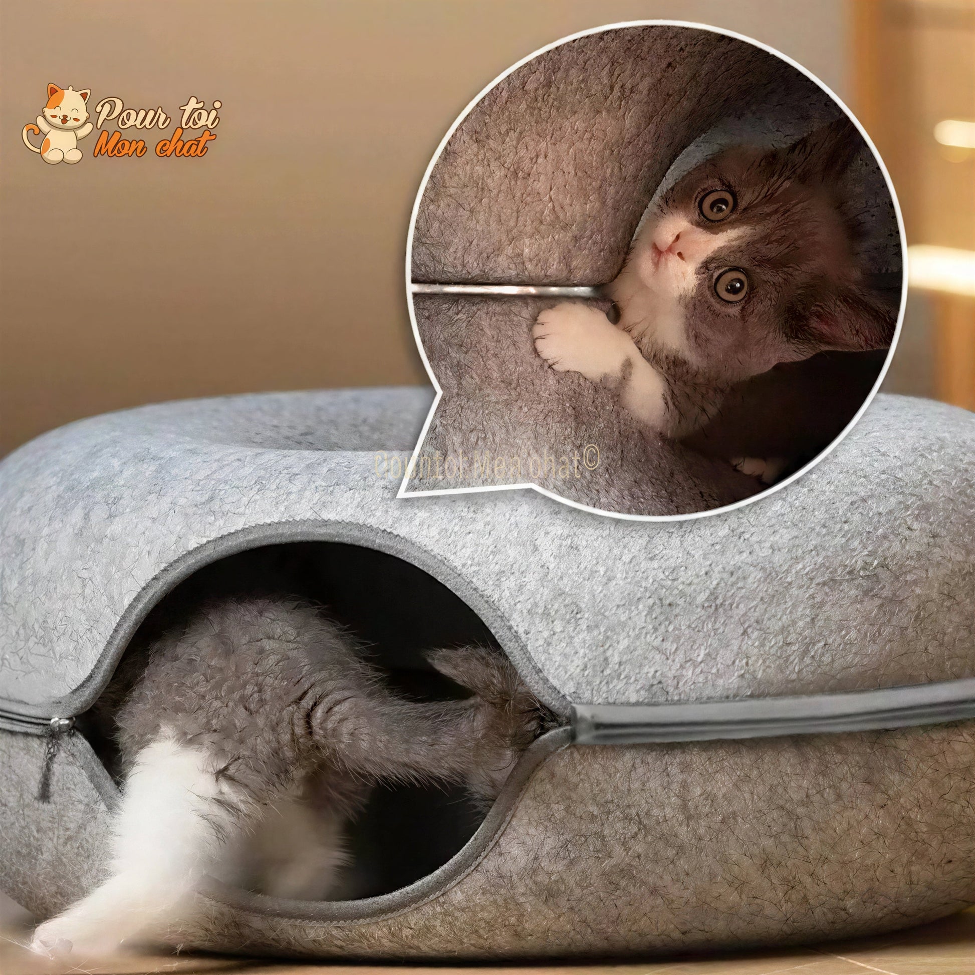 PANIER DE MAISON EN FEUTRE NATUREL POUR CHAT - DONUT4CAT™ Pour toi Mon chat