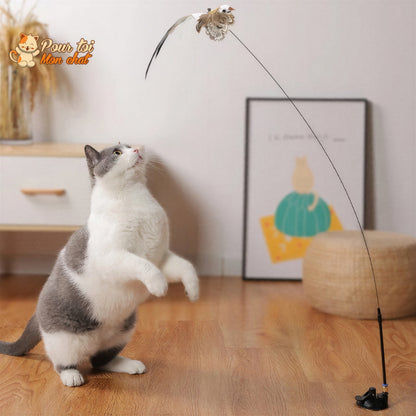 Jouet pour Chat Interactif à Ventouse - Simulation d’Oiseau et Plumes Amovibles Pour toi Mon chat