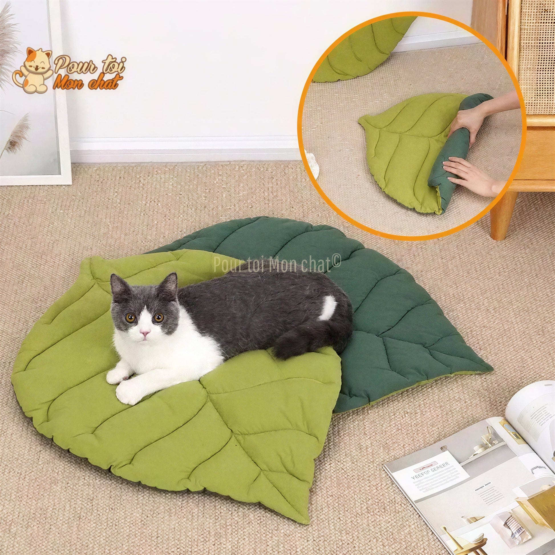 TAPIS, LIT, COUSSIN DOUX EN FORME DE FEUILLE POUR CHAT – FEUILL’À’CHAT™ Pour toi Mon chat