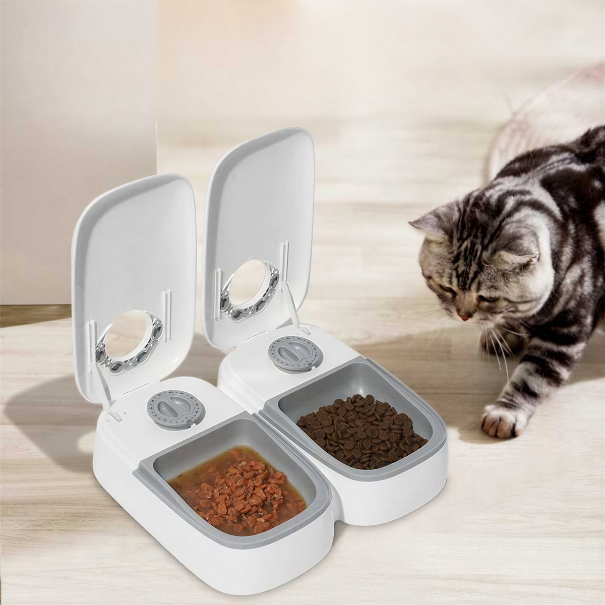 Mangeoire automatique grise pour chat - vue 4