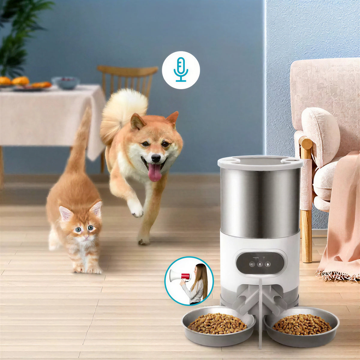 Distributeur de nourriture intelligent pour chat avec deux bols en acier inoxydable Pour toi Mon chat