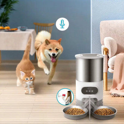 Distributeur de nourriture intelligent pour chat avec deux bols en acier inoxydable Pour toi Mon chat