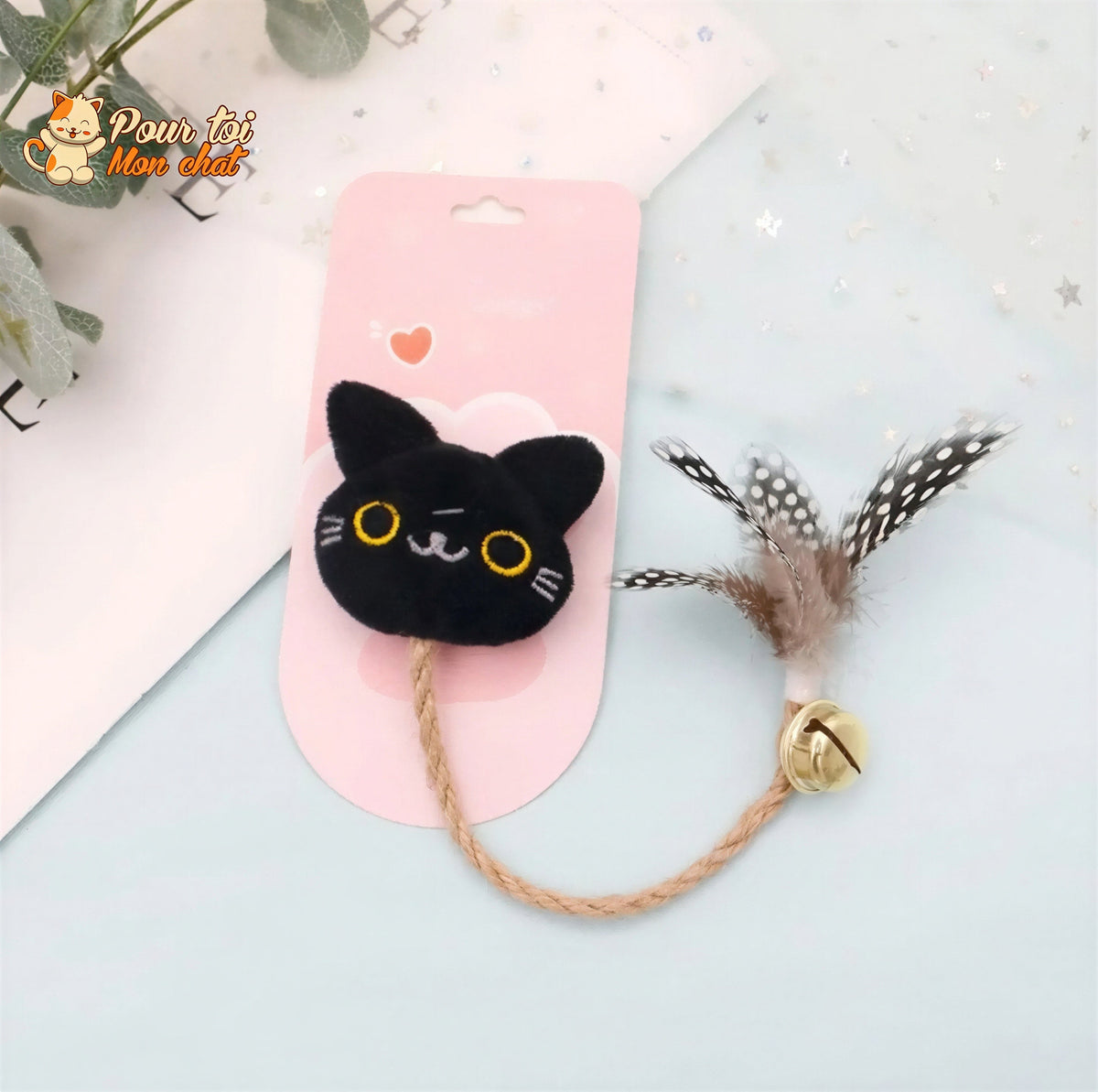 Jouet cloche en plumes pour chats Pour toi Mon chat