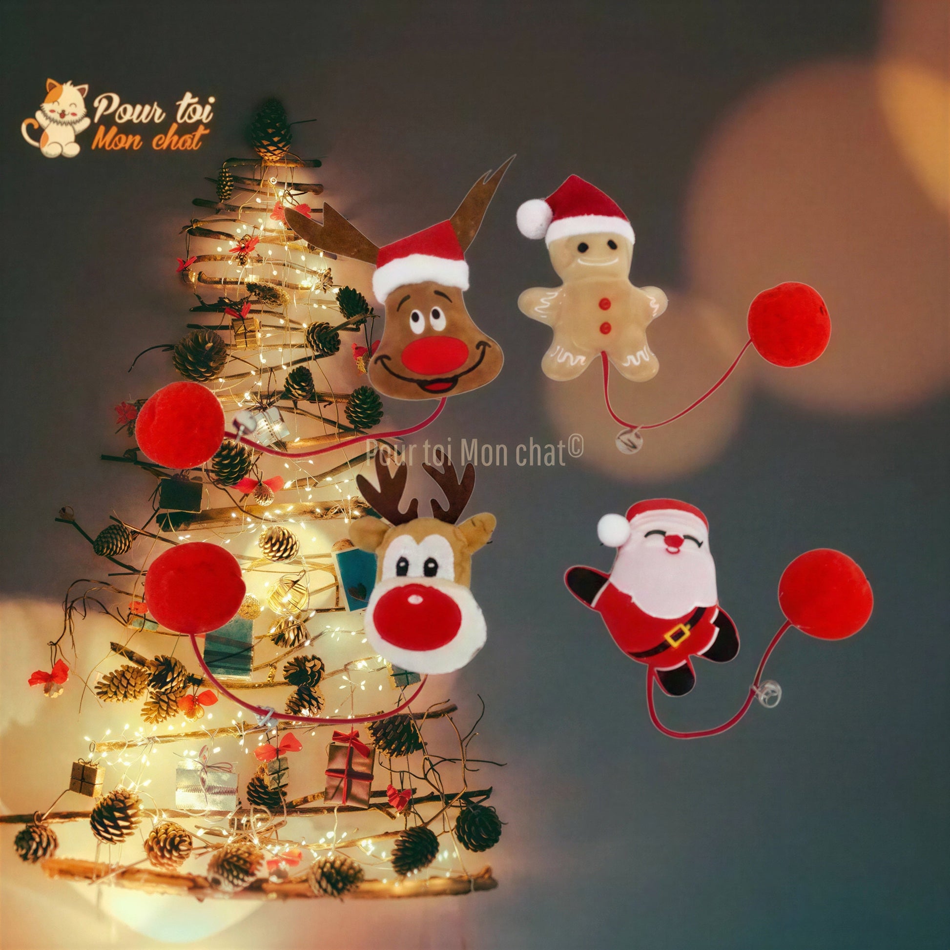 Noël Jouets en Peluche, fourrure, boule, cloche, poupées - Pour Chat - PomponNoëlChat™ Pour toi Mon chat
