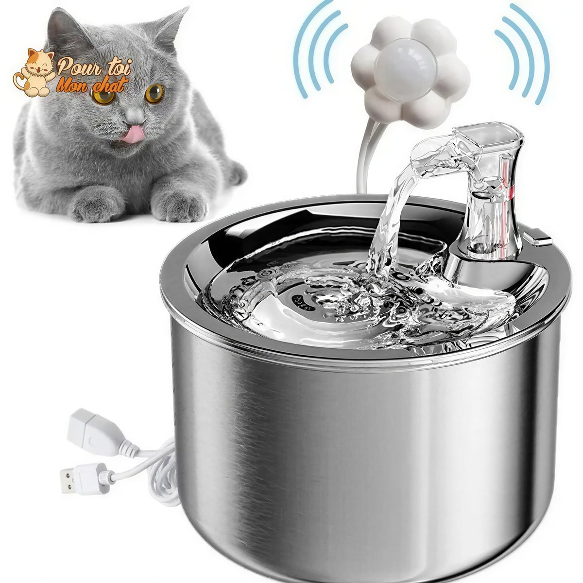 Fontaine à eau pour chat avec capteur de mouvement Pour toi Mon chat