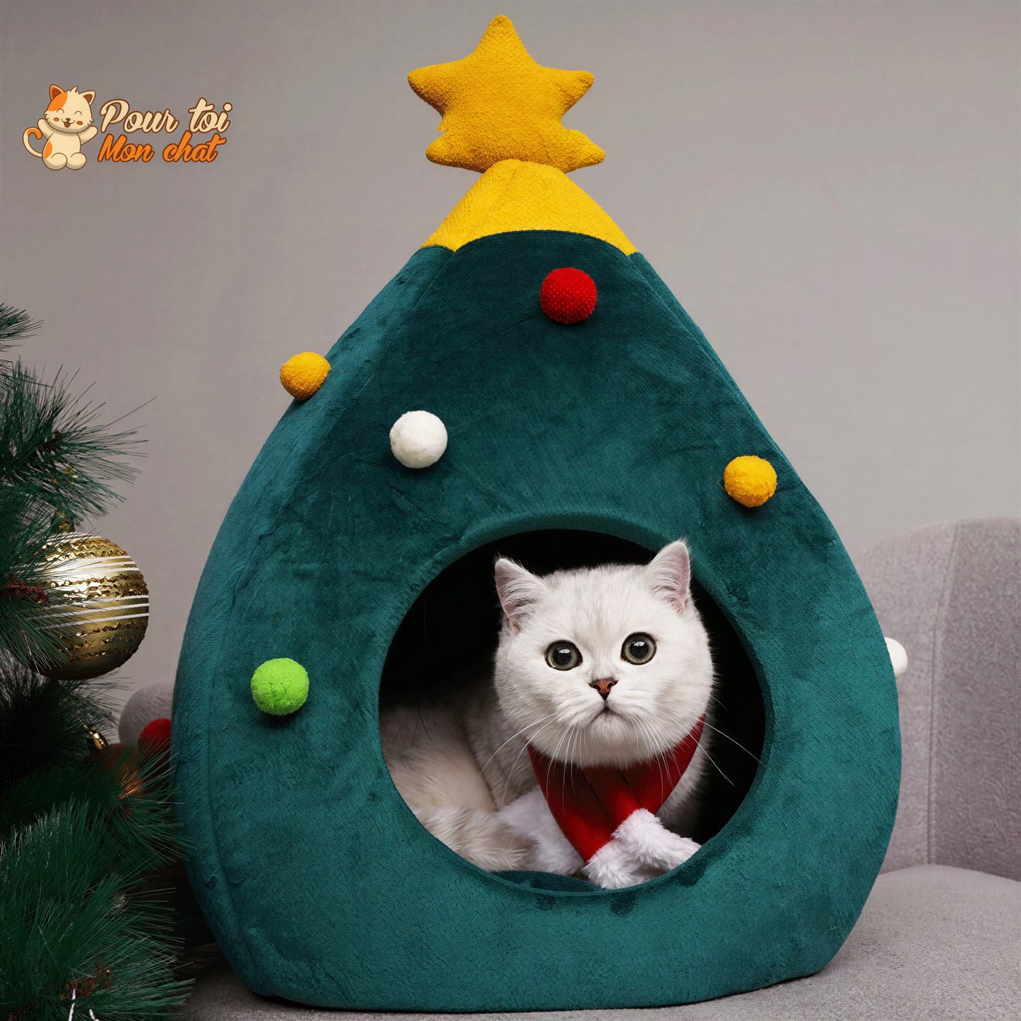 Noël - Niche, lit en forme de Sapin de Noël - MonBeauChatPin™ Pour toi Mon chat