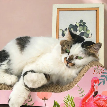 Planche à gratter pour chat en papier ondulé avec dessins de flamands roses - vue 4