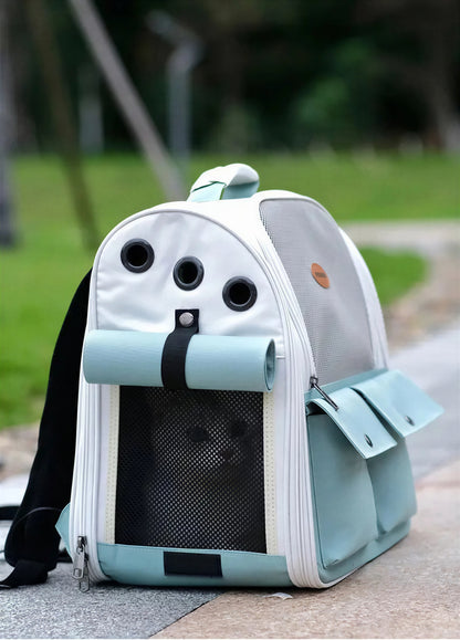 Sac à dos vert pliable et ventilé pour chat - vue 3