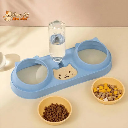 Fontaine à eau et bols à croquettes et friandises pour chat - Perfect Trio Pour toi Mon chat