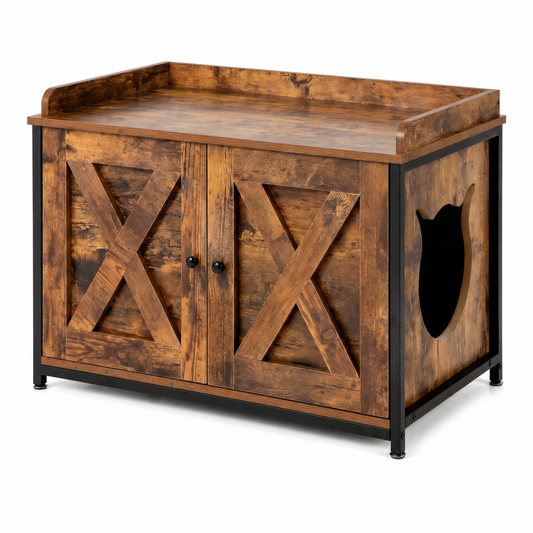 Meuble Litière Chat Style Table de Nuit Industrielle à Double Portes - vue 1