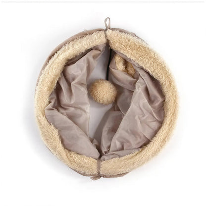 Tunnel de jeu pliable avec pompon en tissu suédé pour chat Pour toi Mon chat
