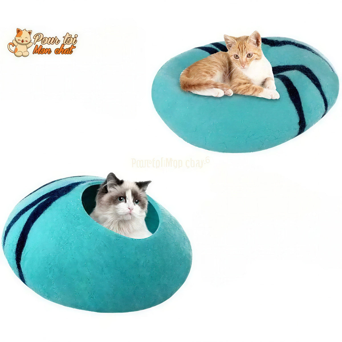 Lit grotte en laine fait à la main pour chats et chatons - CHAT'GROTTE™ Pour toi Mon chat