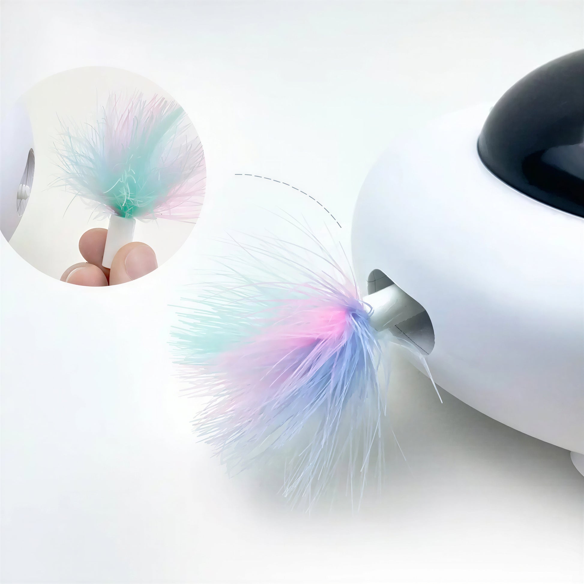 Jouet intelligent lumineux et rechargeable en forme d'ovni avec plumes pour chat - vue 5