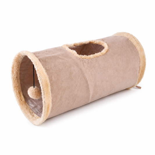 Tunnel de jeu pliable avec pompon en tissu suédé pour chat Pour toi Mon chat