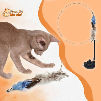 Jouet pour Chat Interactif à Ventouse - Simulation d’Oiseau et Plumes Amovibles Pour toi Mon chat