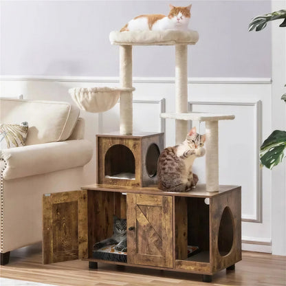 Meuble Litière Chat en Forme de Tour en Bois Pour toi Mon chat
