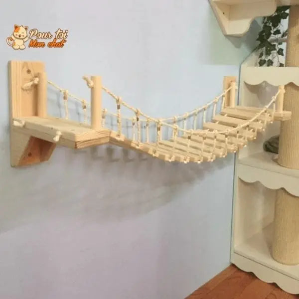 Arbre à chat en forme de pont en bois suspendu - Pour toi Mon chat