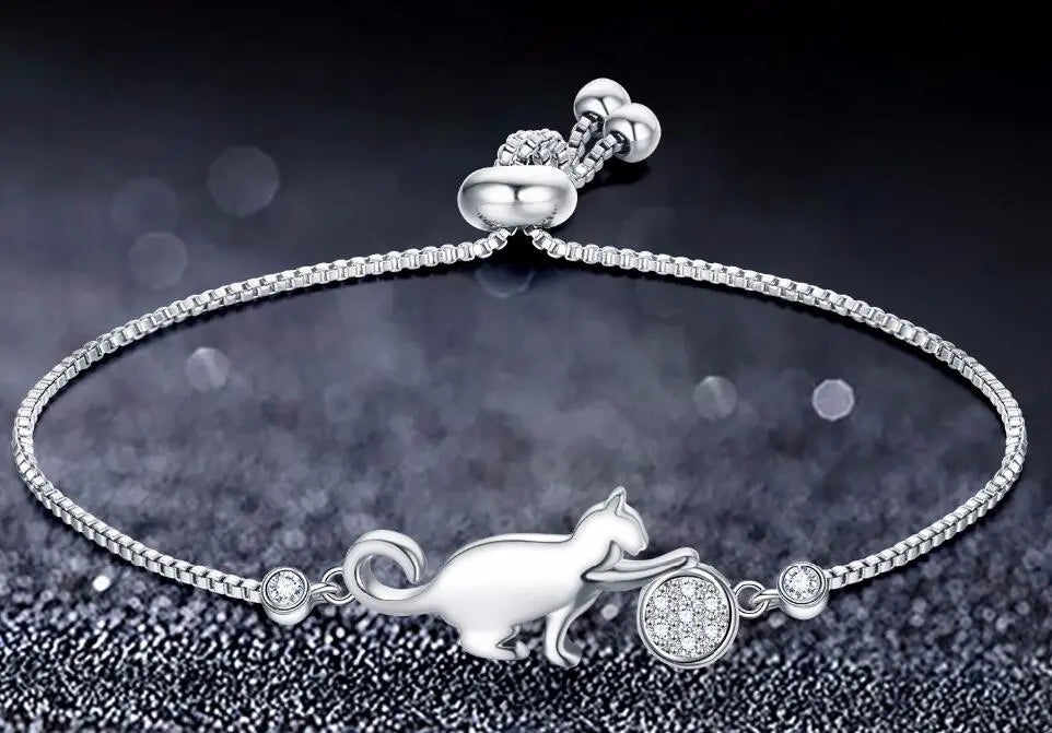 Bracelet de chat ajustable en argent Pour toi Mon chat