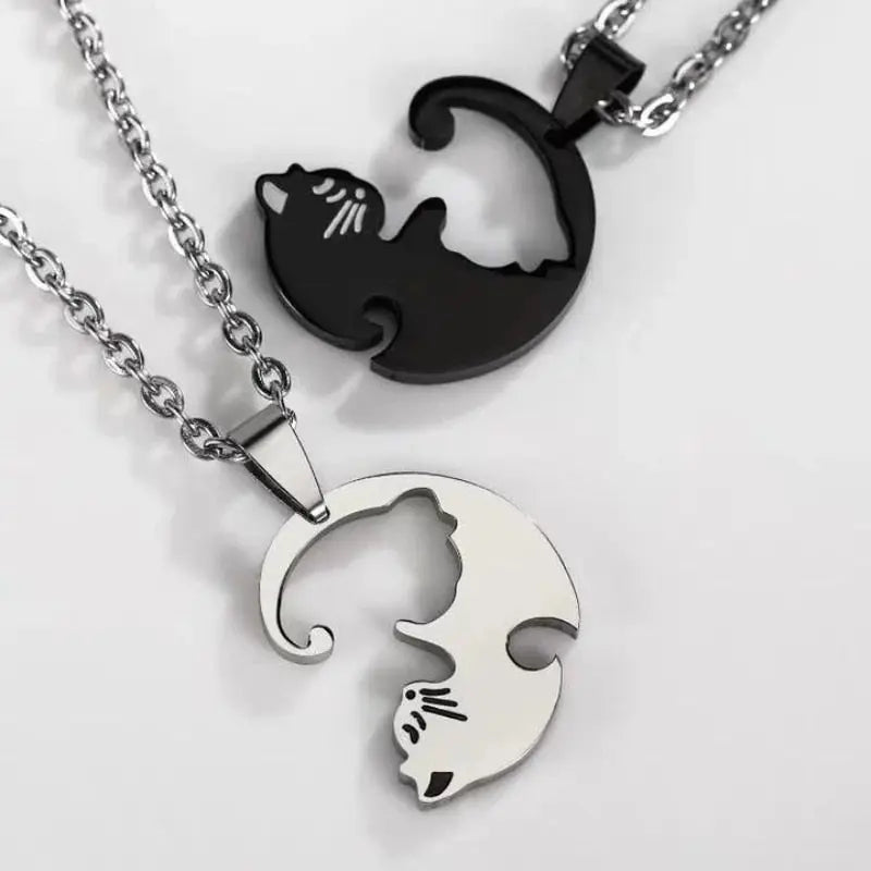 Collier de couple à design de chat en acier inoxydable Pour toi Mon chat