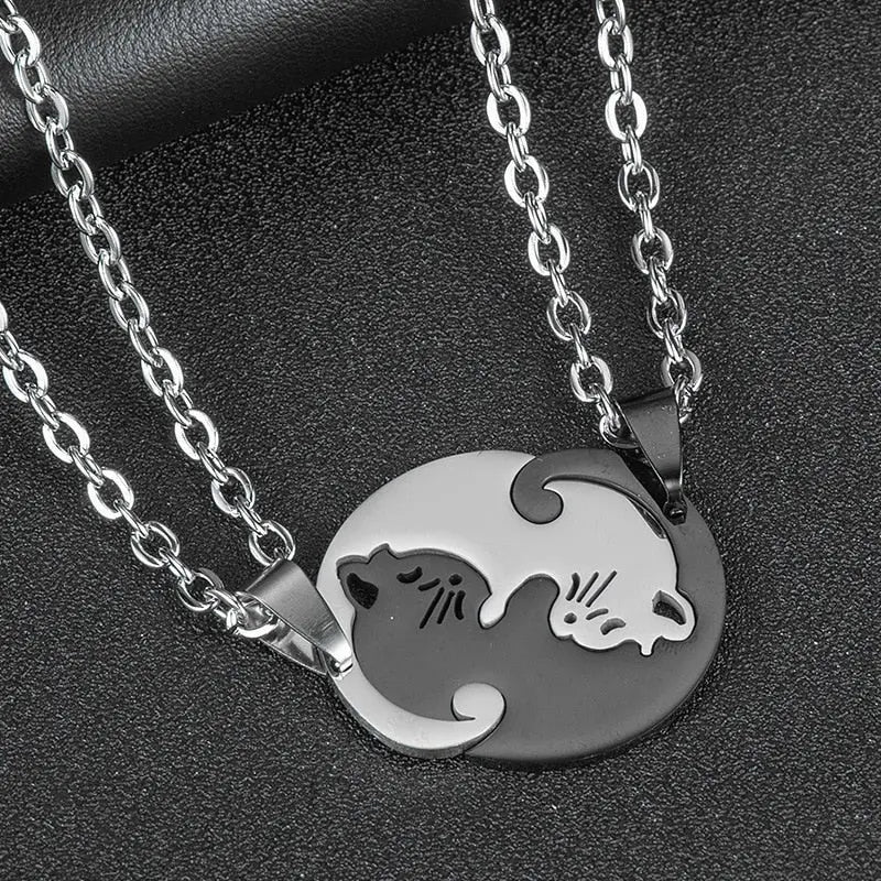 Collier de couple à design de chat en acier inoxydable Pour toi Mon chat