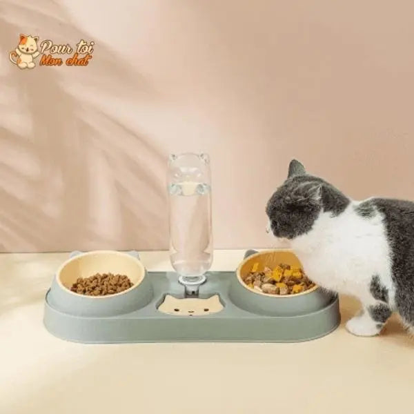 Fontaine à eau et bols à croquettes et friandises pour chat - Perfect Trio - Pour toi Mon chat